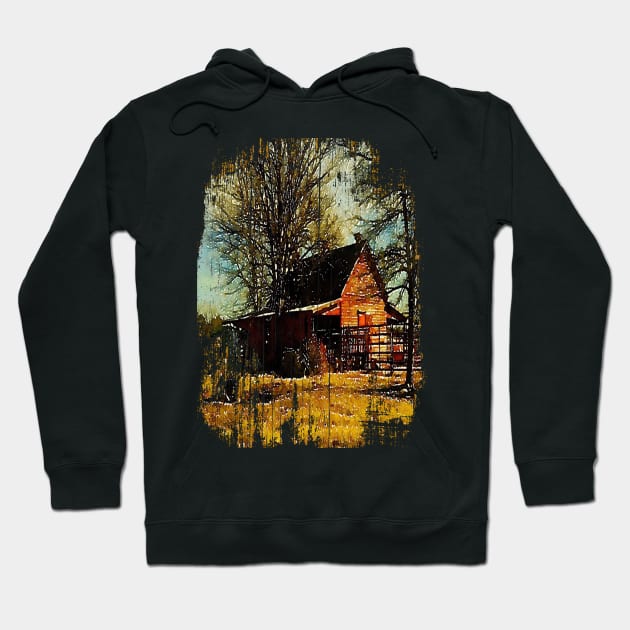 watercolor landscape Autumn western country farmhouse red barn Hoodie by Tina